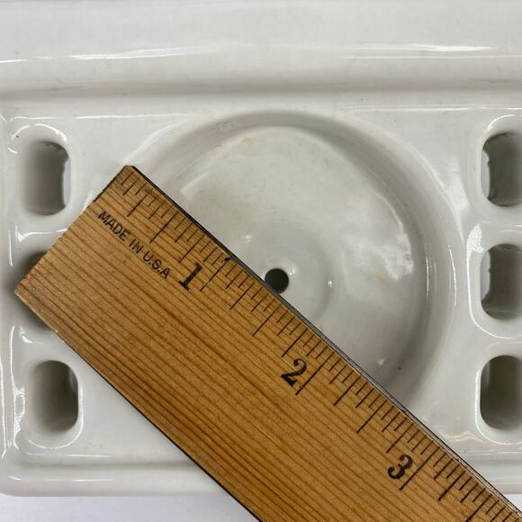 Vintage Ceramic 6-Slot Toothbrush and Cup Holder Wall Mount Antique Bath Reno - Picture 15 of 15
